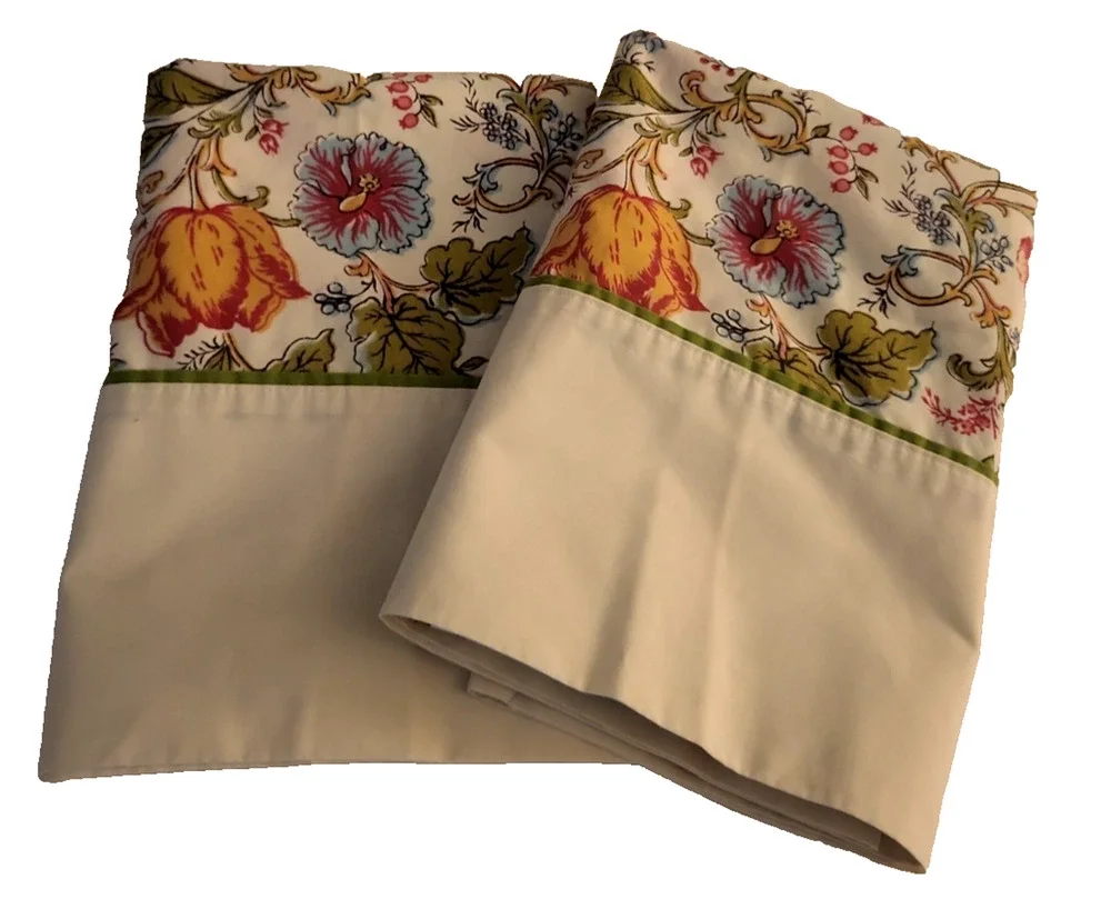 Vintage Pink Cabbage Rose Floral Springmaid King Pillowcases Cottagecore 20x39